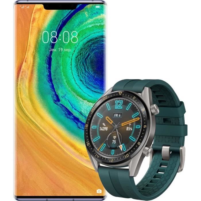 HUAWEI Mate 30 Pro Silver 256 Go (Services Google non intégrés) + Montre GT Dark Green