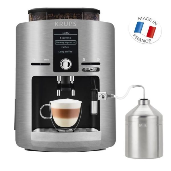 KRUPS YY3069FD Machine à café automatique avec broyeur à grains Espresseria avec pot à lait - Ecran LCD - Pression 15 bars - Grise